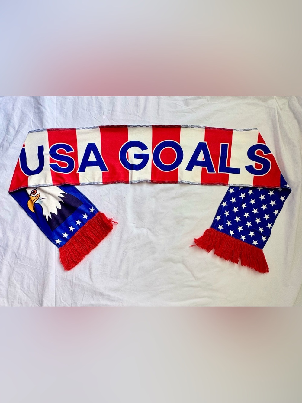 USA Goals Eagle Soccer Scarf Red White Blue